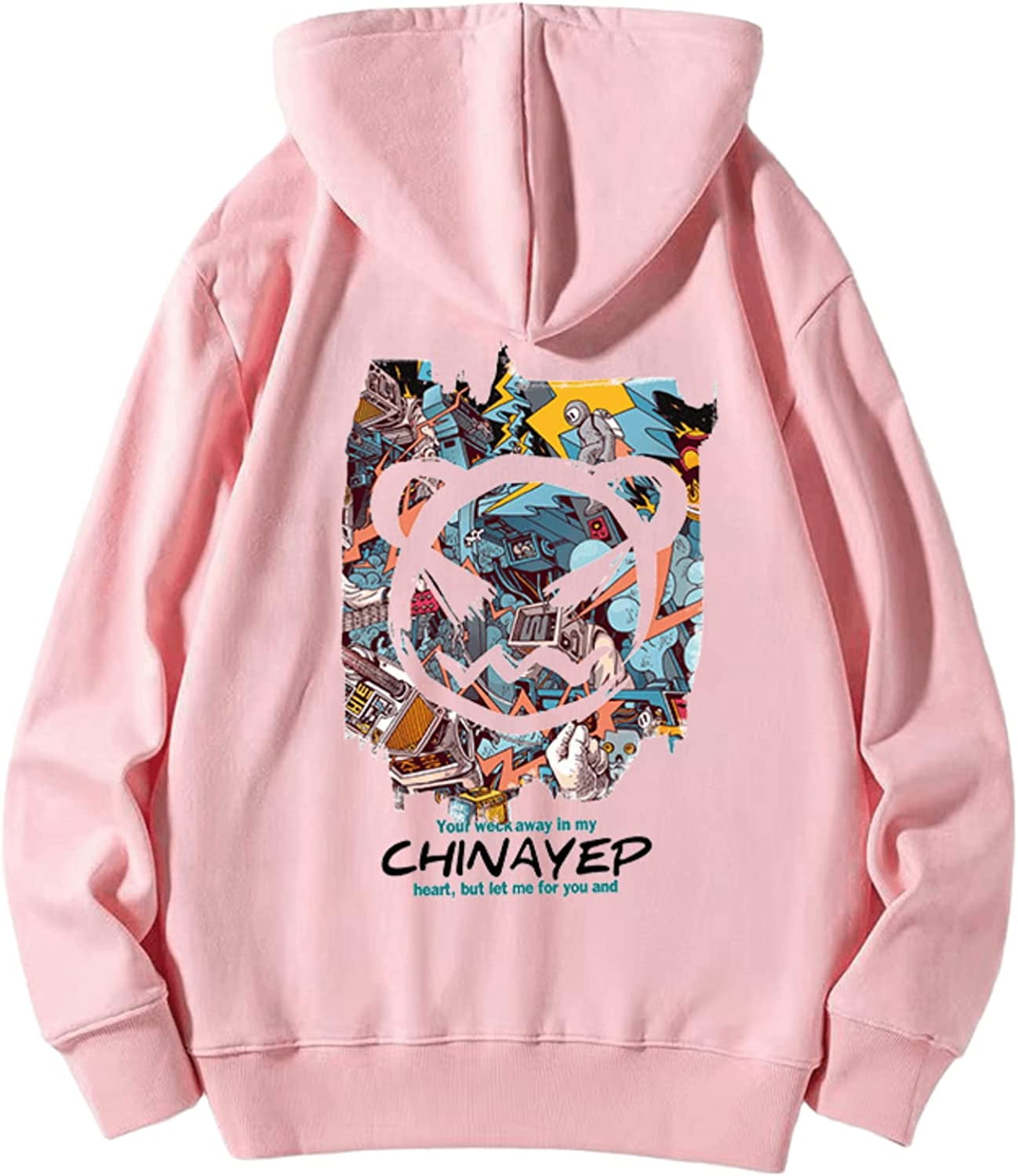 CoCopeaunt Men Y2K Harajuku Hoodie Japanese Anime Manga Print Fake Two Piece  Aesthetic Hooded Sweatshirt Cartoon Street Pullover 