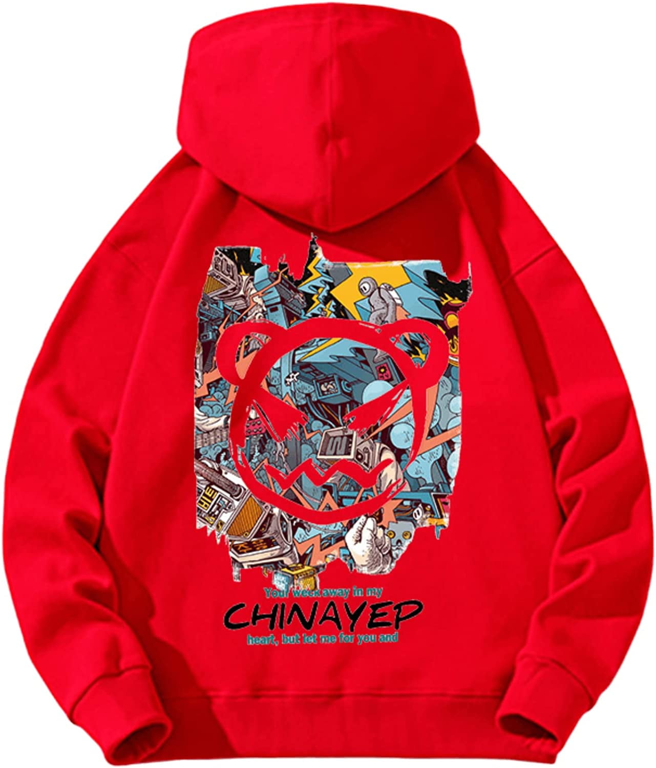 CoCopeaunt Men Y2K Harajuku Hoodie Japanese Anime Manga Print Fake Two Piece  Aesthetic Hooded Sweatshirt Cartoon Street Pullover 