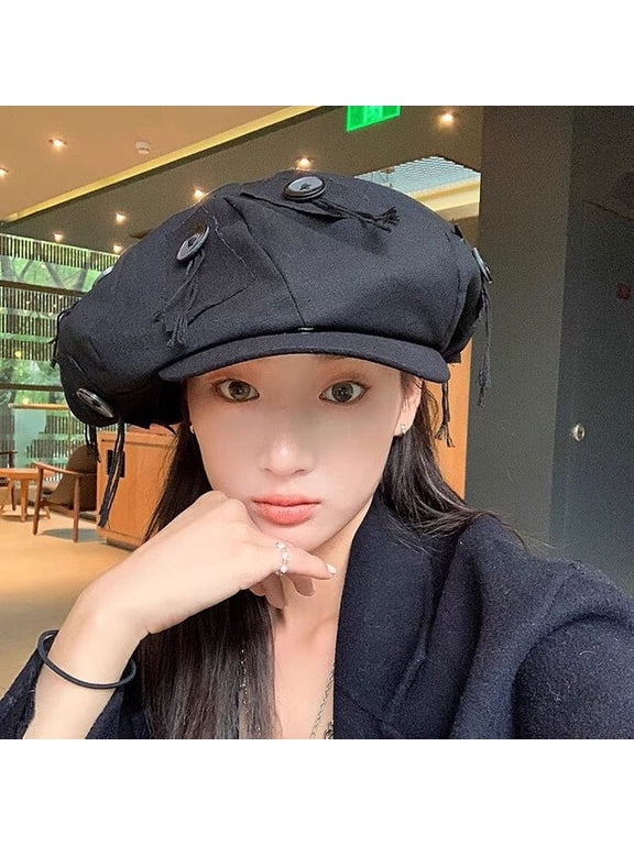 NEW HIP-HOP BUTTON CAP Dark Wind Octagonal Cap Female Network Shot Beret Thin Cloud Cap