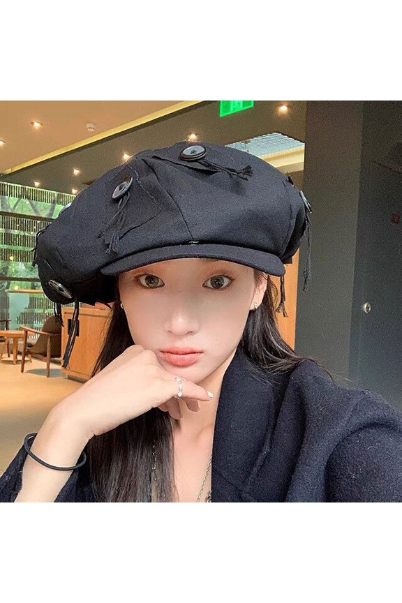 NEW HIP-HOP BUTTON CAP Dark Wind Octagonal Cap Female Network Shot Beret Thin Cloud Cap