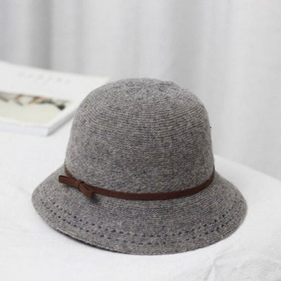 CoCopeaunt New Autumn And Winter Wool Top Hat, Matching Wool Round Top Hat Bow Basin Hat