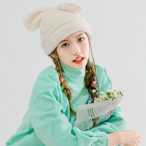 CoCopeaunt New Beret With Bunny Ears Girl Winter Warming Hat Cute Super Cute Fluffy Hat