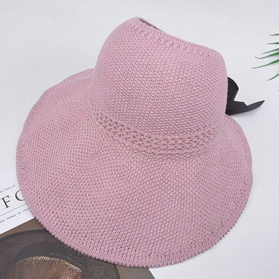 CoCopeaunt New Bow Knitting Empty Hat Woman Summer Sun Block Big-Brimmed Hat Sun Block Straw Hat Outdoor Sun Hat