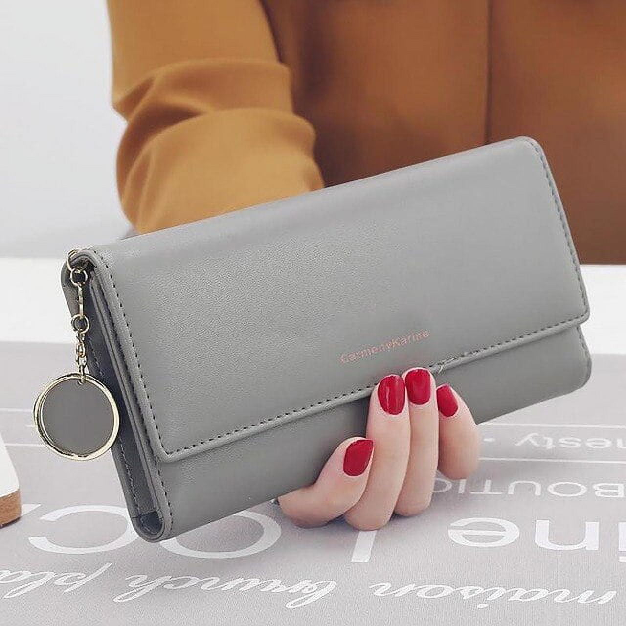 Fashion Women Wallets Female PU Leather Wallet Mini Ladies Purse Zipper  Clutch Bag Money Card Holder for Women Girl(Gray)