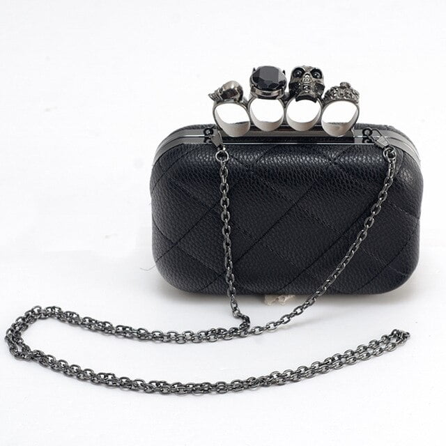 Cocopeaunt New Fashion Women's Handbag Skull Ring Shoulder Bag Ladies Evening Clutch 8 inch Vintage Long Black Wallet for Girls, Adult Unisex, Size