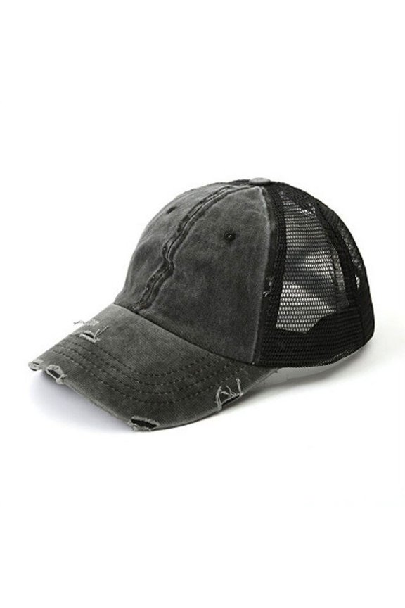 New Fashionable Wash Cotton Visor Hat Light Plate Horse Tail Baseball Cap Broken Net Cap