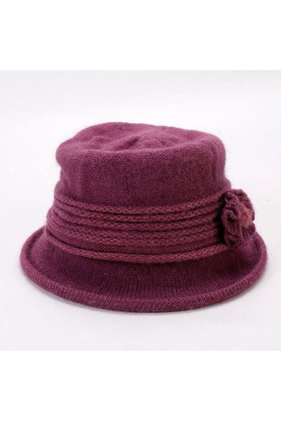 New Knit Cap Ladies Fall And Winter Rabbit Wool Bowl Cap Thickened Warm Mom Hat Flower Fashion Woman’S Hat
