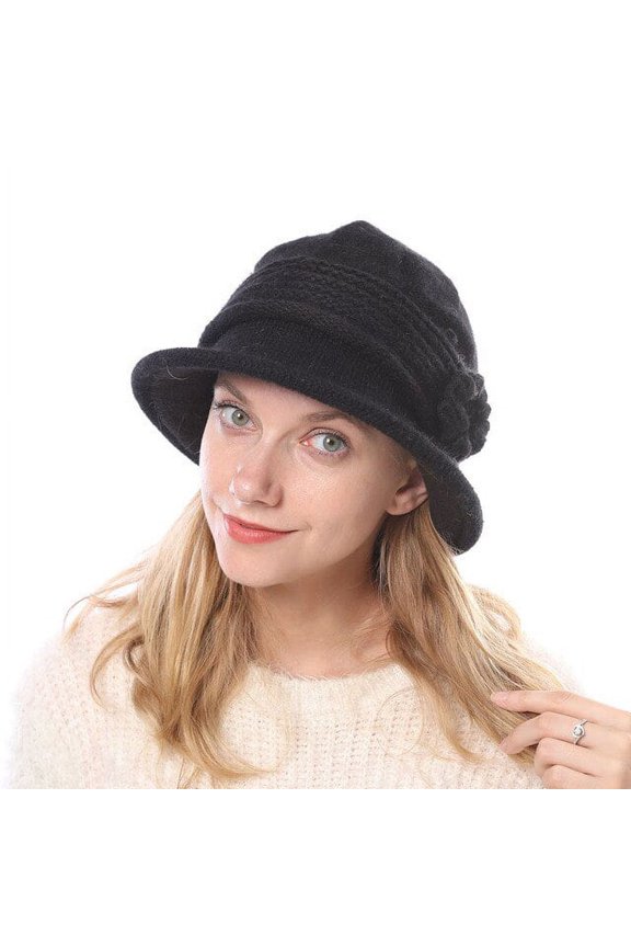 New Knit Cap Ladies Fall And Winter Rabbit Wool Bowl Cap Thickened Warm Mom Hat Flower Fashion Woman’S Hat