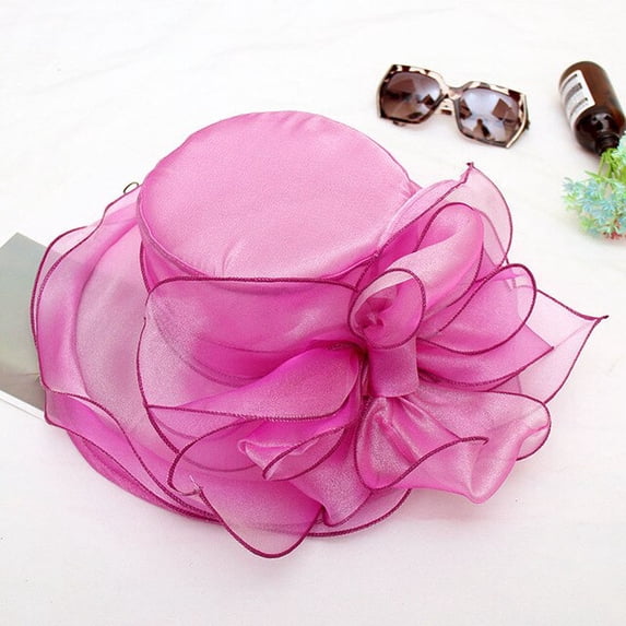 CoCopeaunt New Retro Organza Top Hat Wedding Dress Hat Woman Summer Beach Large-Brimmed Gauze Sun Hat