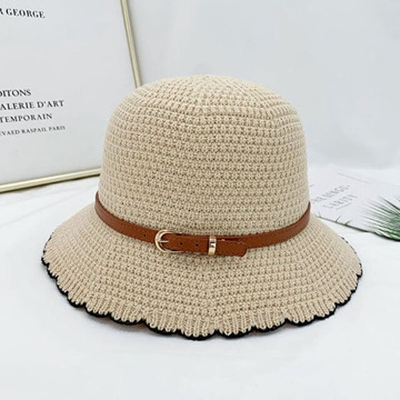CoCopeaunt New Simple Belt Fisherman Hat, Spring And Autumn Casual Lotus Leaf Edge Sun Dome Cap