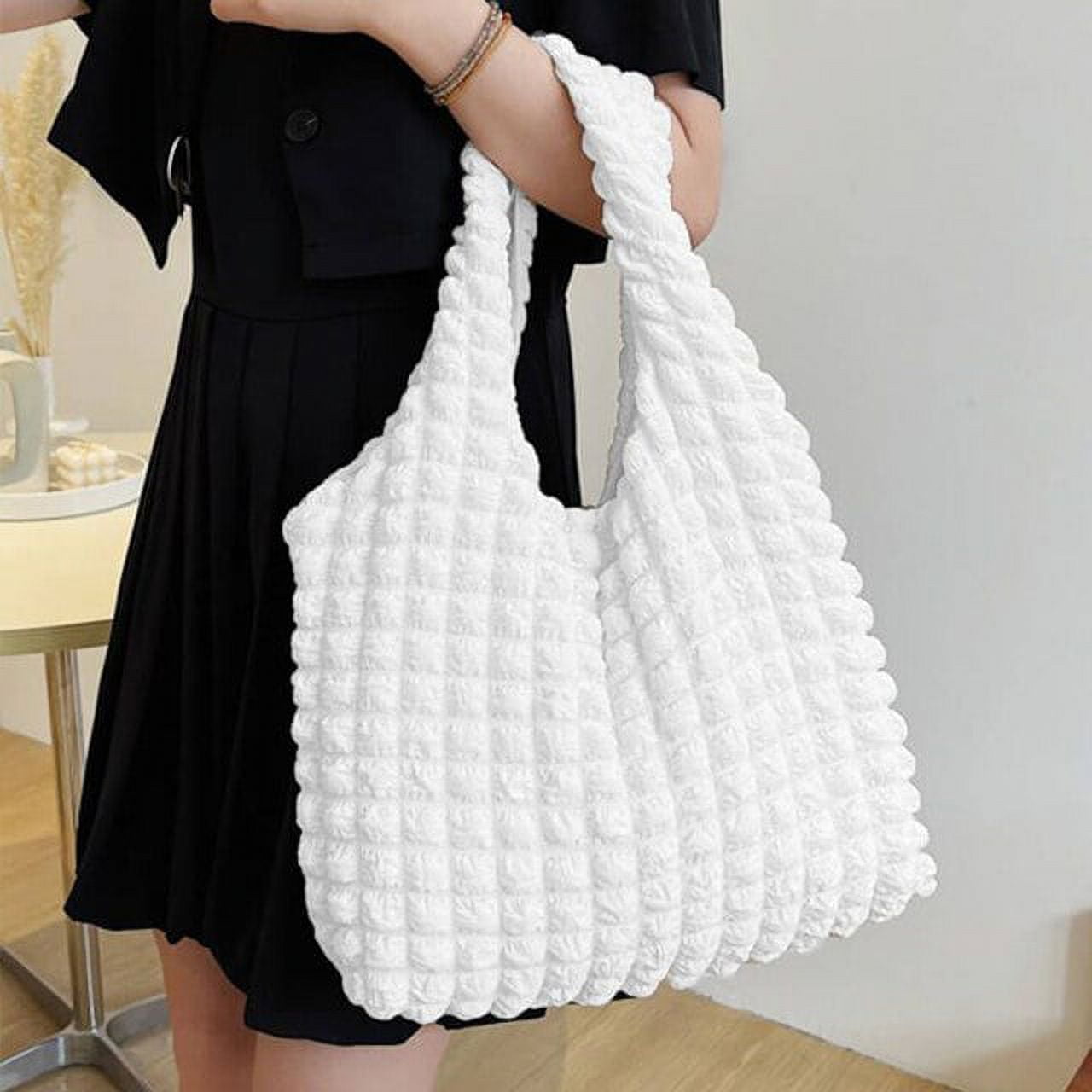 CoCopeaunt Pleated Puff Cloud Bag Fashion Cotton Handbag Summer Beach Bag  Large Capacity Shopping Tote Cute Gilrs Top-handle Bag Purse sac 