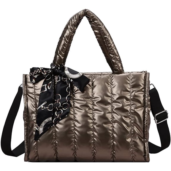 CoCopeaunt Puffer Tote Bag for Women Quilted Padded Handbag Puffy Tote Purse Lightweight Down Padding Crossbody Bag Puffer Bag