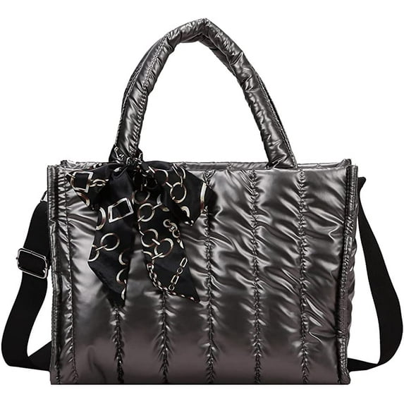 CoCopeaunt Puffer Tote Bag for Women Quilted Padded Handbag Puffy Tote Purse Lightweight Down Padding Crossbody Bag Puffer Bag