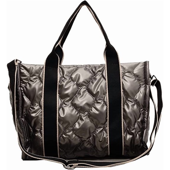 CoCopeaunt Puffer Tote Bag for Women Quilted Padded Handbag Puffy Tote Purse Lightweight Down Padding Crossbody Bag Puffer Bag