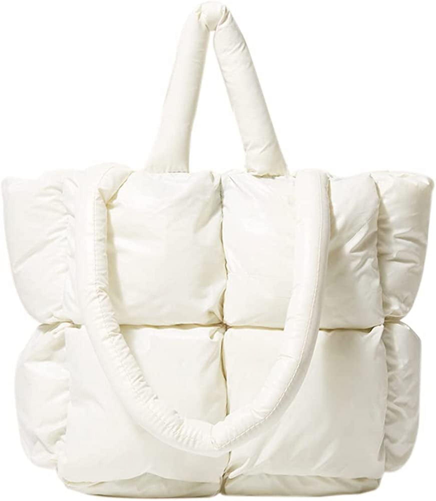HUNT☆Intrepid Puffer Large Tote - White Willow CoCopeaunt Puffer Tote Bag for Women Quilted Puffy Handbag