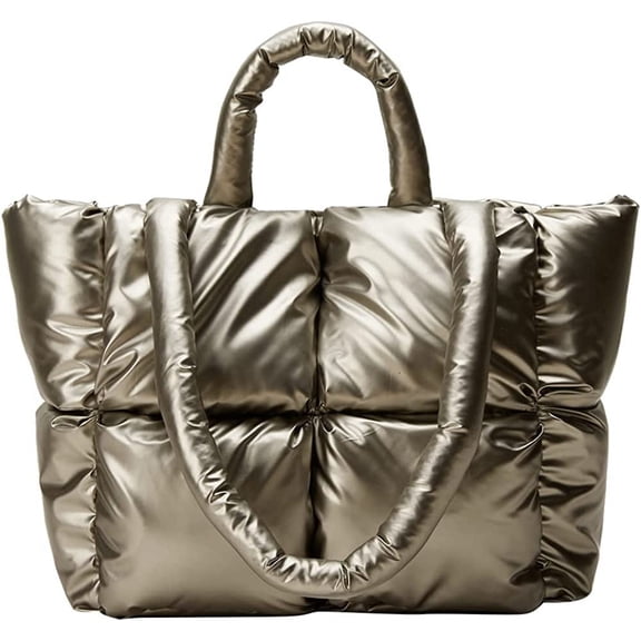 CoCopeaunt Puffer Tote Bag for Women Quilted Puffy Handbag Light Winter Down Cotton Padded Shoulder Bag Down Padding Tote Bag