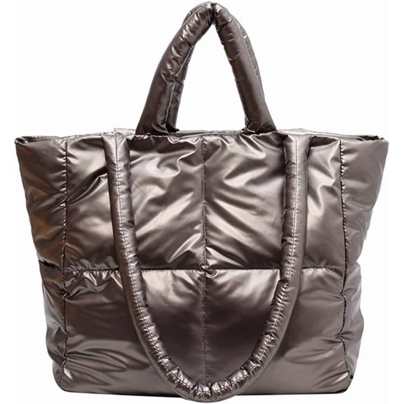 CoCopeaunt Puffer Tote Bag for Women Quilted Puffy Handbag Light Winter Down Cotton Padded Shoulder Bag Down Padding Tote Bag