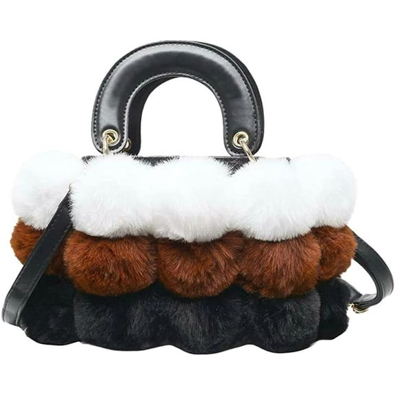 CoCopeaunt Quilted Shoulder Bag Fuzzy Plush Handbag Crossbody Bag Fashion Cozy Hobo Bag