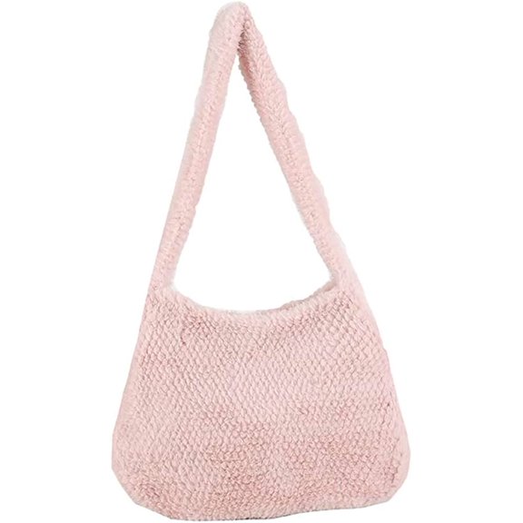 CoCopeaunt Quilted Shoulder Bag Women Fuzzy Plush Round Handbag Fashion Cozy Hobo Bag