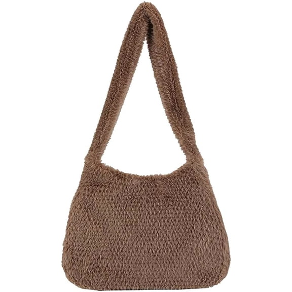 CoCopeaunt Quilted Shoulder Bag Women Fuzzy Plush Round Handbag Fashion Cozy Hobo Bag