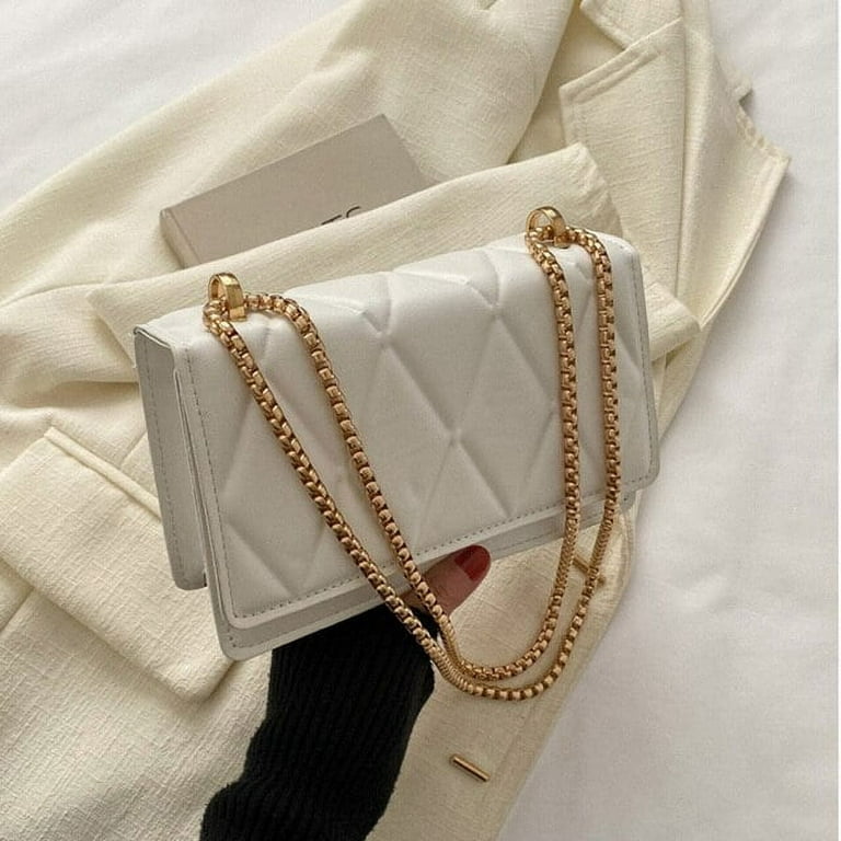 Stitch Detail Square Bag White Flap Fashionable Chain Strap