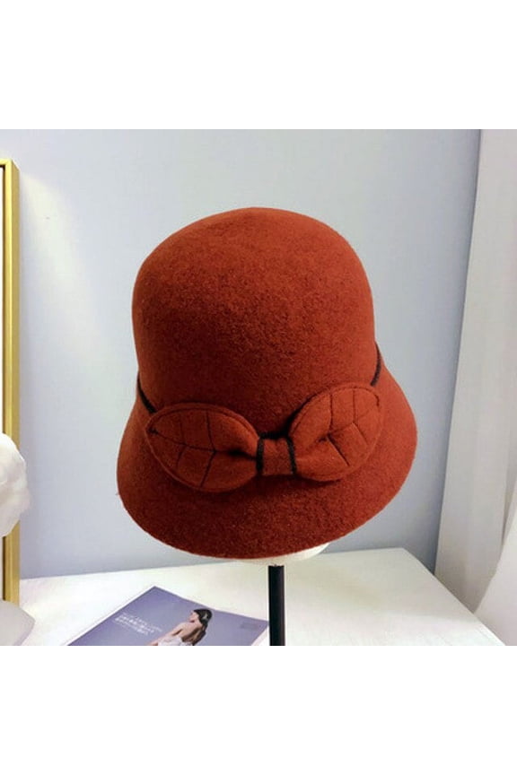 Soft Australian Wool Knitted Fisherman Hat, Women Autumn And Winter Warm Windbreak Hat, Leaf-Bow Elegant Basin Hat