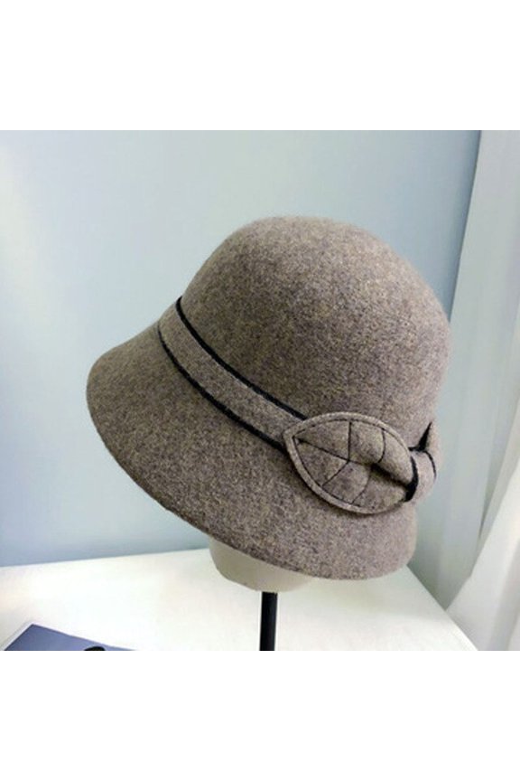 Soft Australian Wool Knitted Fisherman Hat, Women Autumn And Winter Warm Windbreak Hat, Leaf-Bow Elegant Basin Hat