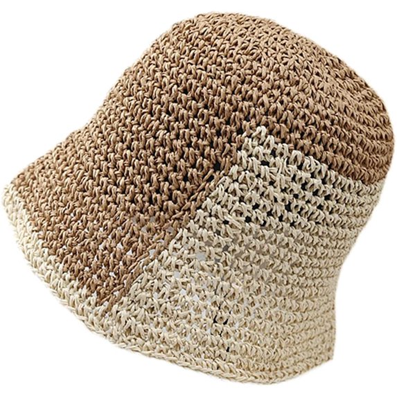 CoCopeaunt Straw Bucket Hat for Women Girls Hollow Sun Hat Breathable Beach Cap Sun Protection Hat Fashion Color Splicing Skullcap