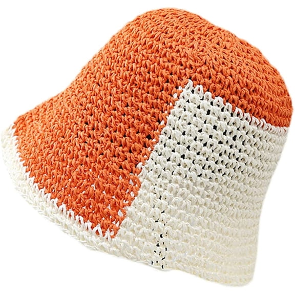 CoCopeaunt Straw Bucket Hat for Women Girls Hollow Sun Hat Breathable Beach Cap Sun Protection Hat Fashion Color Splicing Skullcap