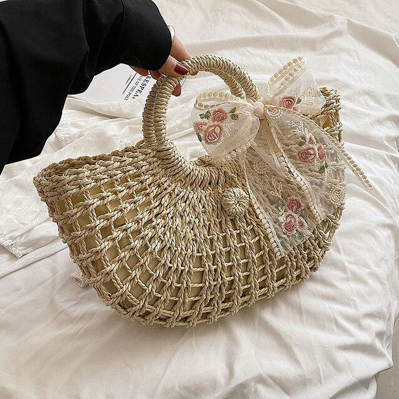 Beach Bag Straw Half Moon Bag CoCopeaunt Summer Half-moon Straw