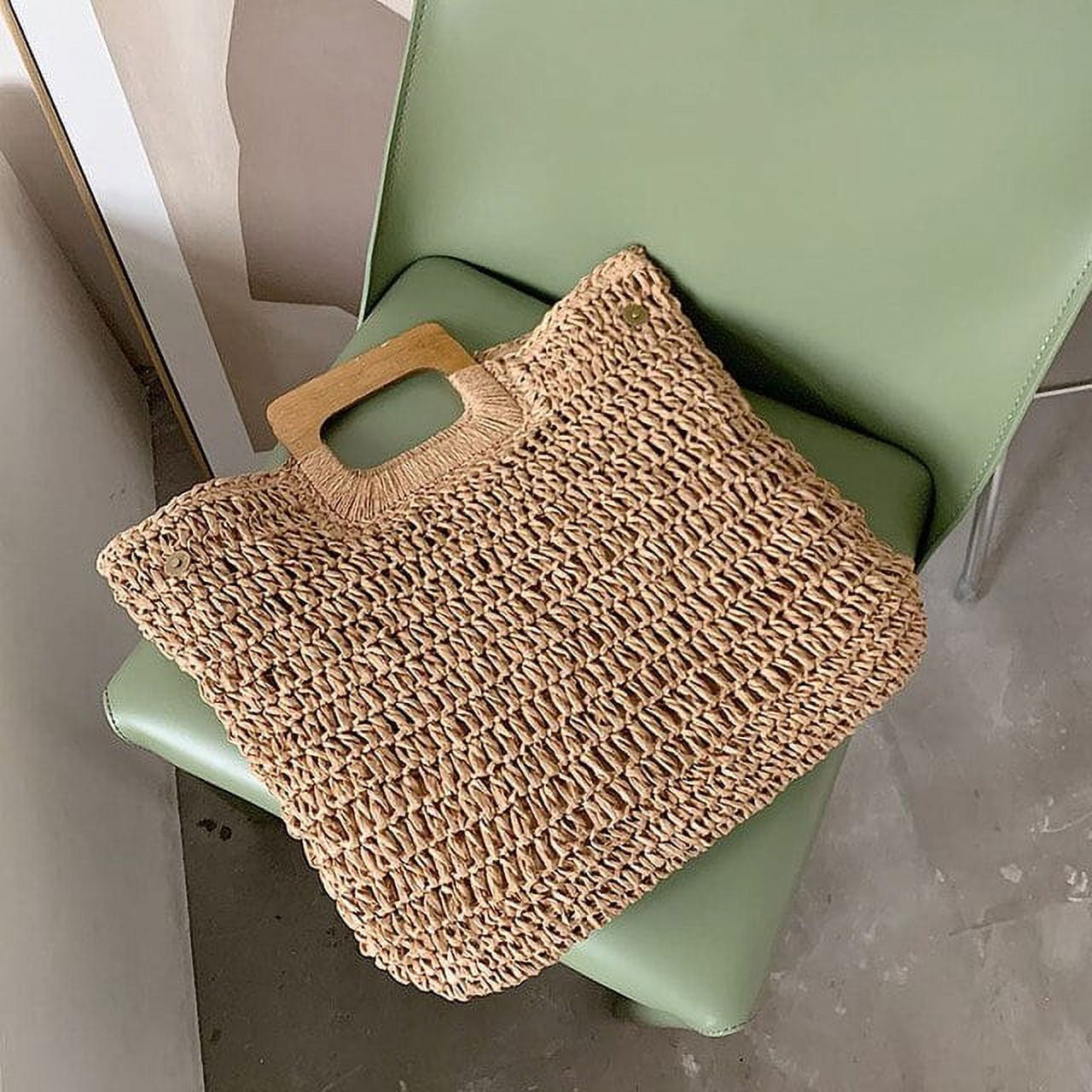 CoCopeaunt Summer Woven Straw Handbag Female Wooden Handle Bag Large Capacity Travel Beach Bag Fashion Style Totes Hollow out Tote Bolsa
