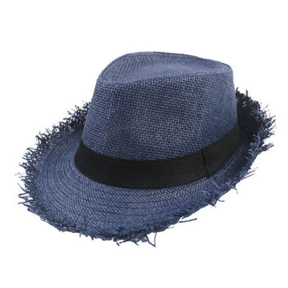 CoCopeaunt Sun Hat Men's Summer Sun Block Jazz Cap Solid Color Breathable Straw Woven Top Hat Outdoor Sun Hat