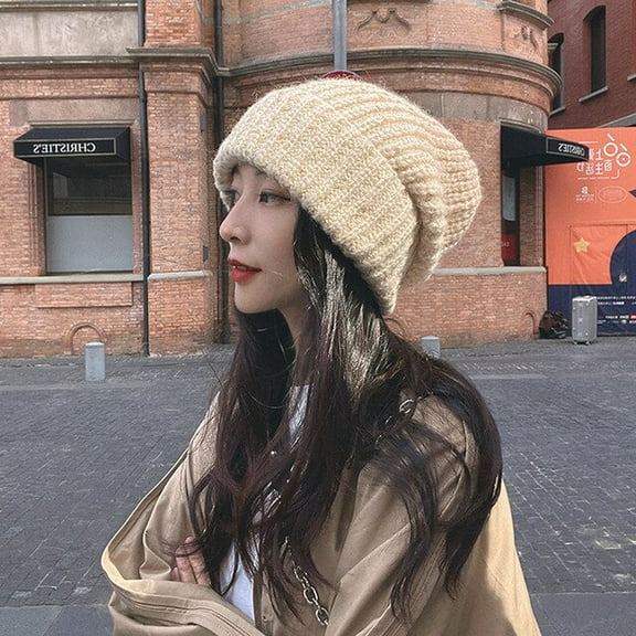 CoCopeaunt Thick Wool Hat, Autumn And Winter Face Small Thickening Warm Thick Knit Hat, Big Head Around Pile Hat