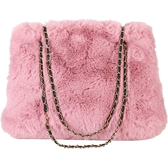 CoCopeaunt Tote Bag Women Cozy Fuffy Fleece Plush Trendy Large Shoulder Bag Quilted Casual Soft Chain Handbag