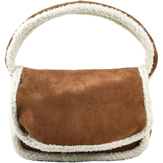 CoCopeaunt Tote Bag Women Cozy Handbag Quilted Stylish Fuzzy Plush Shoulder Bag