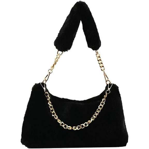 CoCopeaunt Tote Bag Women Fuffy Fleece Plush Trendy Shoulder Bag Ladies Quilted Casual Soft Warm Chain Bag