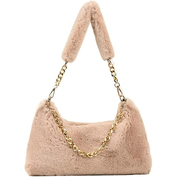 CoCopeaunt Tote Bag Women Fuffy Fleece Plush Trendy Shoulder Bag Ladies Quilted Casual Soft Warm Chain Bag