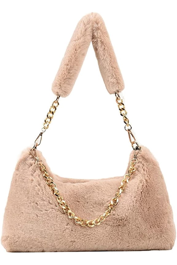 Tote Bag Women Fuffy Fleece Plush Trendy Shoulder Bag Ladies Quilted Casual Soft Warm Chain Bag