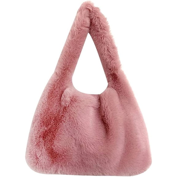 CoCopeaunt Vintage Fluffy Shoulder Bag for Women Lady Chic Fleece Bucket Bag Purse