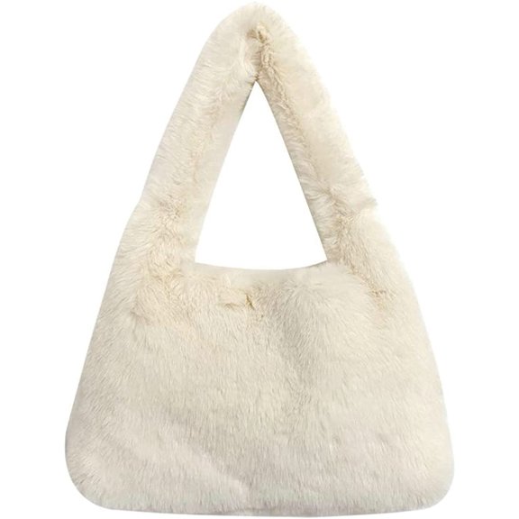 CoCopeaunt Vintage Fluffy Shoulder Bag for Women Lady Chic Fleece Bucket Bag Purse