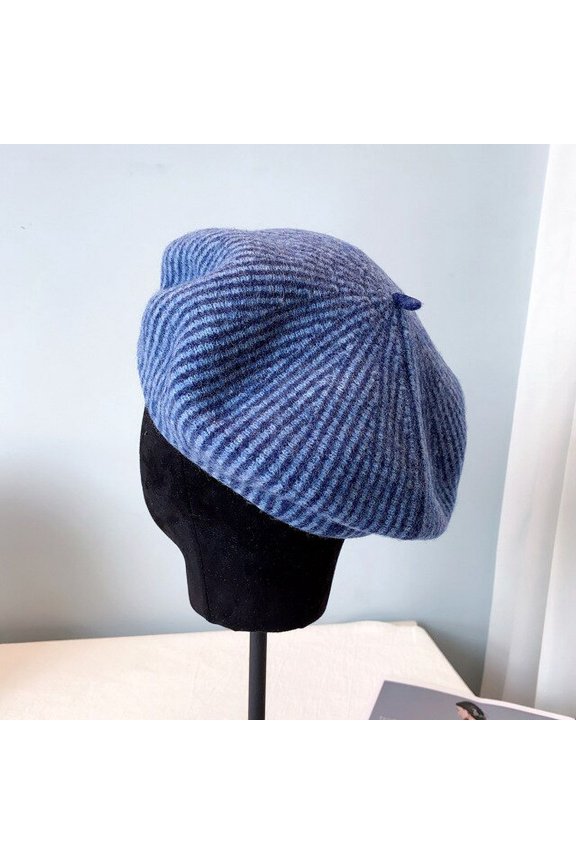 Vintage Wool Beret, Women’S Autumn And Winter Art Two-Color Striped Pumpkin Cap, The Artist Hat Octagonal Cap