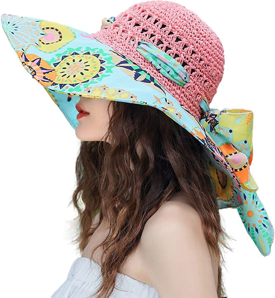 Cocopeaunt Wide Brim Straw Sun Hat for Women Lady Sun Protection Bucket Hat Fashion Exotic Print Beach Caps Soft Lightweight Outdoor, Adult Unisex