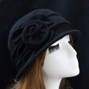 CoCopeaunt Winter High-End Wool Top Hat, Flower Trim