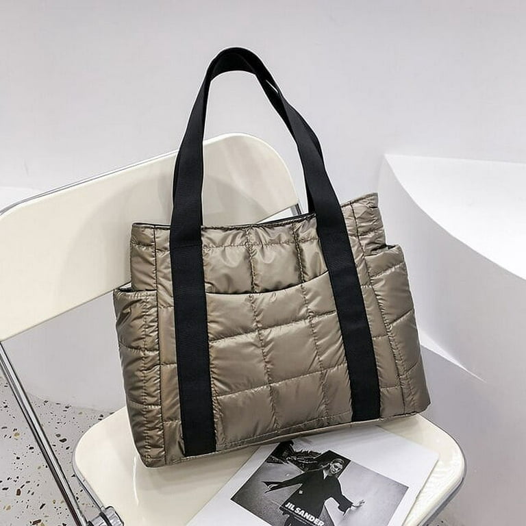Large Capacity Women's Space Bag Quality Down Fabric Padded Shoulder Bags  for Women Winter Plaid Lady Tote Bags Fashion Handbags
