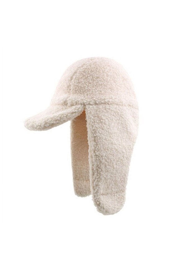 Winter Warm Lamb Hair Lei Feng Cap, Solid-Colored Lady Curly Outdoor Earmuff Cap, Short-Brimmed Flight Cap