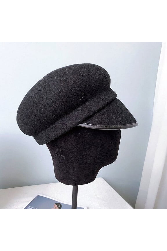 Winter Wool Cap With Duck Tongue, Female Minority Asymmetrical Military Cap, Pure Color Felt Hat, Fashion Top Hat