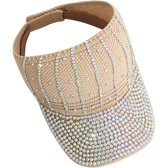 CoCopeaunt Women Baseball Caps Studded Rhinestone Crystals Ponytail Hat Adjustable Bling Mesh Plain Open Top Sun Hat Visors