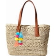 thumbnail image 1 of CoCopeaunt Women Beach Straw Bags Pompom Summer Large Tote Bag Handmade Woven Top-handle Shoulder Handbag, 1 of 4