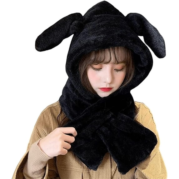 CoCopeaunt Women Bunny Ear Scarf Beanie Hat 2 in 1 - Balaclava Cute Thick Knitted Fleece Sherpa Hat for Winter Outgoing