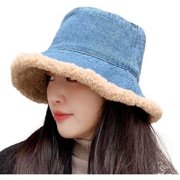 CoCopeaunt Women Cowboy Bucket Hat Casual Fluffy Plush Cozy Fuzzy Lining Girls Students Fisherman Cap